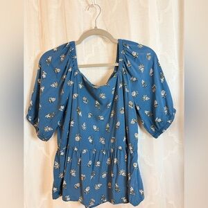 LOFT Blue Floral Blouse | Boho | Cottagecore | Size Medium